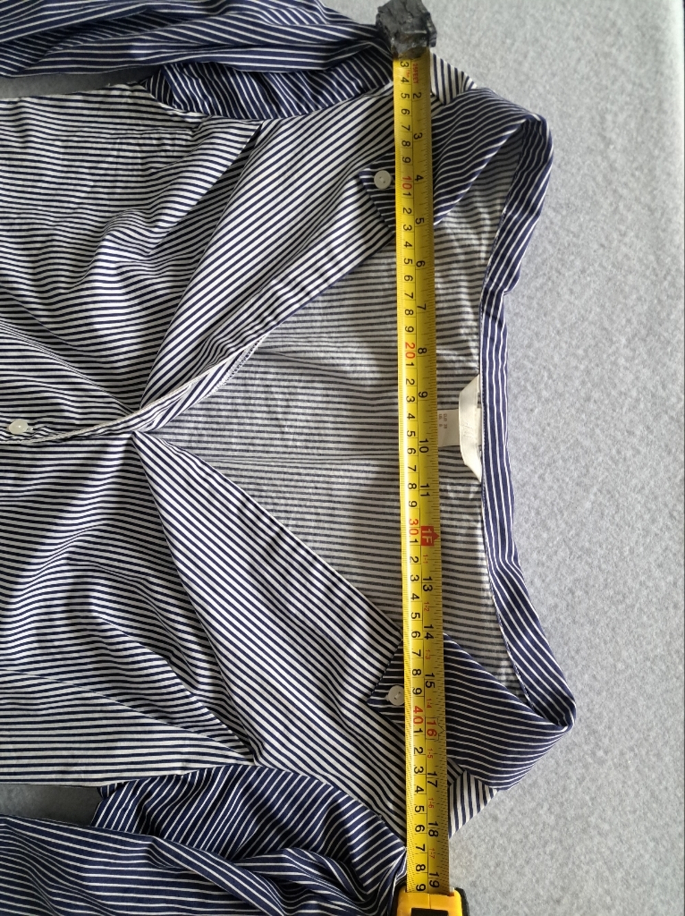 H&M 100% Cotton Navy Blue and White Striped Off-Shoulder Button-Down Shirt - Picture 6 of 14